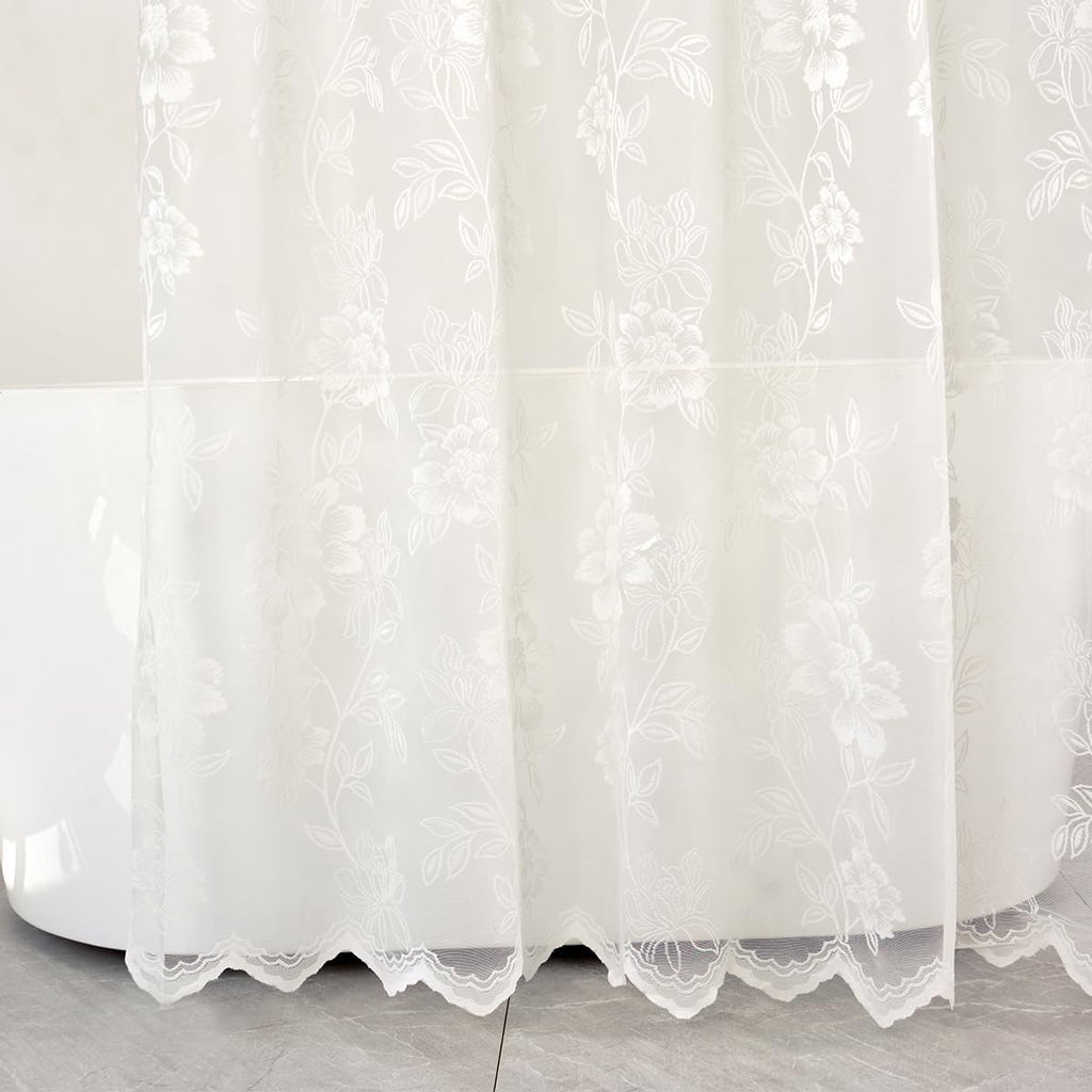 Ivory Lace Shower Curtain with Attached Valance, 72 x 72 Inch 1 Panel