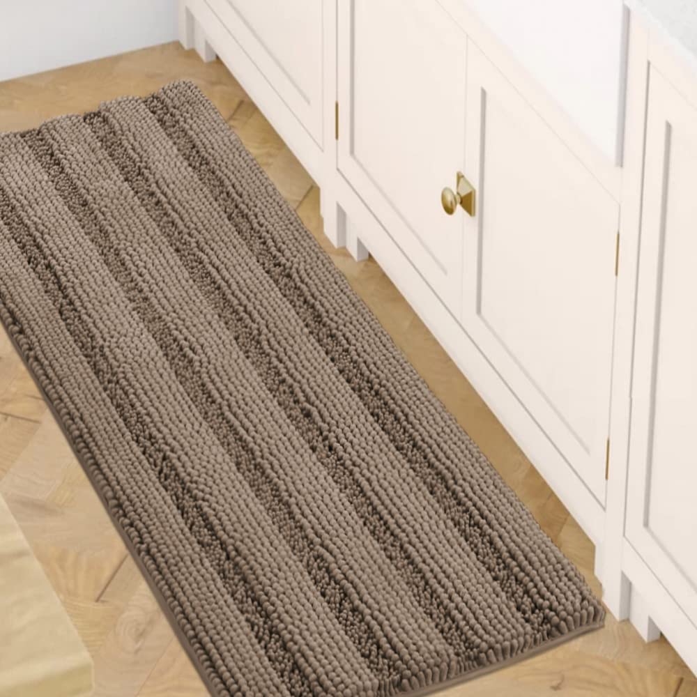 H.VERSAILTEX Sage Bathroom Rugs, Bath Mat Set of 2 Extra Thick Chenille Striped Pattern Shaggy Bath Rugs for Bath Room, Non Skid Bath Mats for Bathroom Floor (32 x 20 Plus 24 x 17 - Inches)