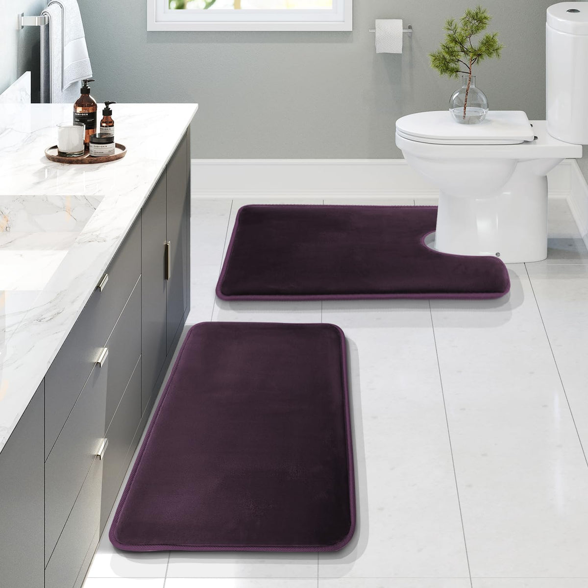 Clara Clark 3 Piece Bathroom Rugs Bath Mat Set, Velvet Memory Foam Bath Mats for Bathroom - Non-Slip, PVC Backing Bath Rugs, Washable - Dries Quickly, Green