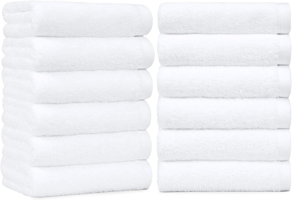 Amazon Basics Soft and Thick Cotton Hand Towels for Bath, Kitchen, Gym, 16 x 26 in, White, 12-Pack