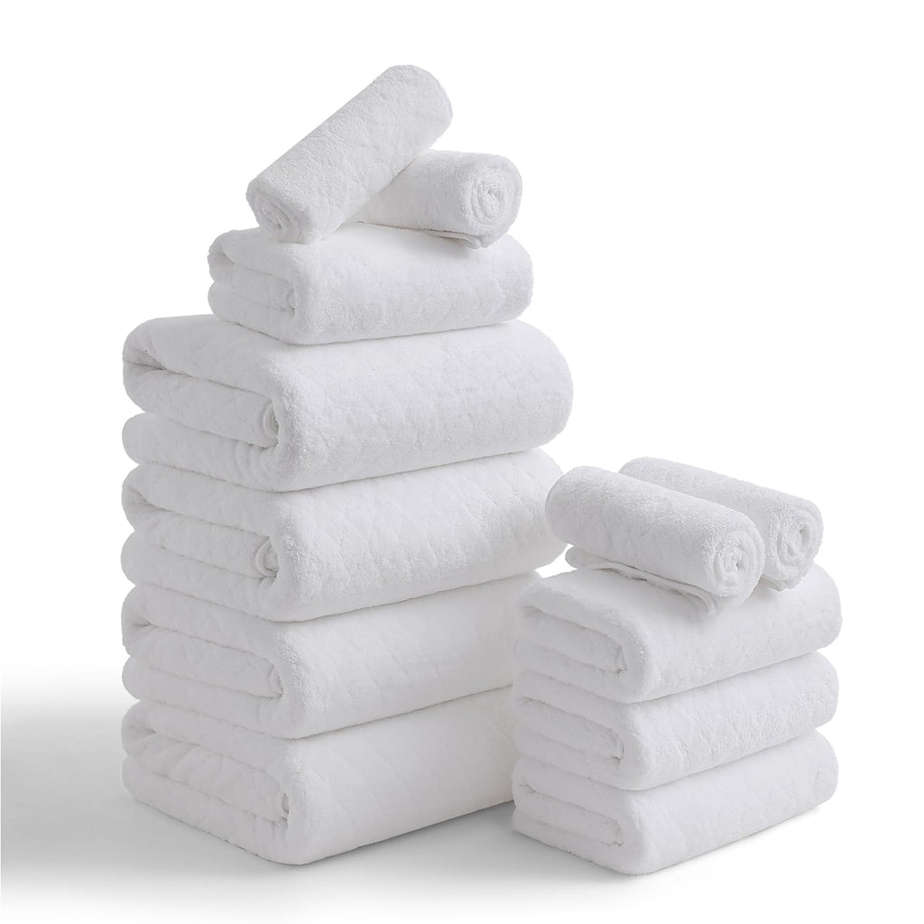 Hailea Luxury Bath Towels Set - 12 Piece (4 Large Bath Towels,4 Hand Towels,4 Washcloths), 100% Microfiber,Extra Absorbent Super Soft & Quick Dry,Complete Family Pack for Bathroom Gym Pool,Camel