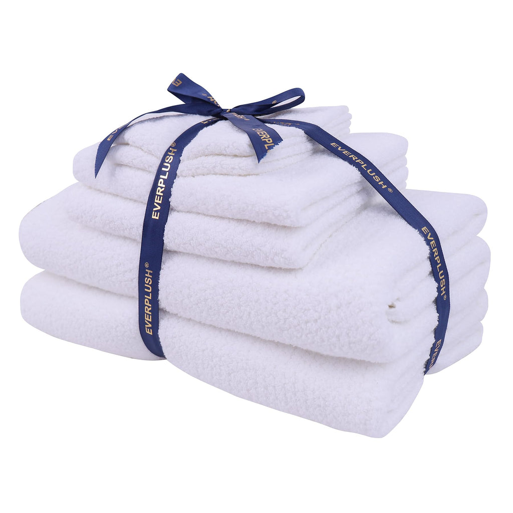 Everplush Diamond Jacquard 6 Pieces Bath Towel Set, Luxury Super Soft Oversized everplush Towels, Highly Absorbent Diamond Jacquard Quick Dry Bath Towel for Bathroom Grey Towel Set