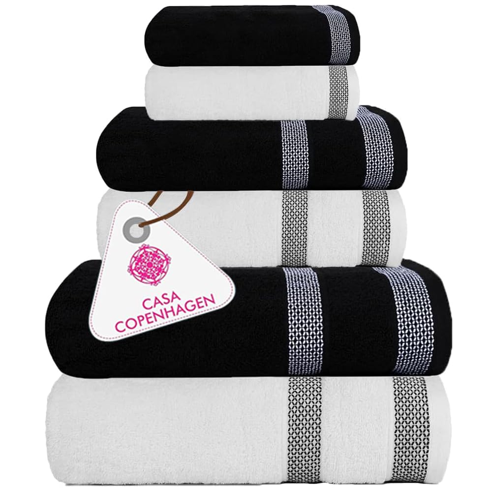 CASA COPENHAGEN 6pcs Bathroom Towel Gift Set, 600GSM, Dark Black