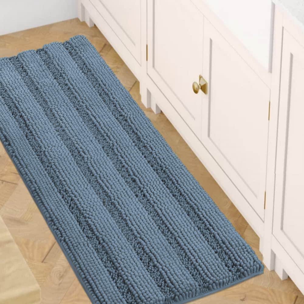 H.VERSAILTEX Sage Bathroom Rugs, Bath Mat Set of 2 Extra Thick Chenille Striped Pattern Shaggy Bath Rugs for Bath Room, Non Skid Bath Mats for Bathroom Floor (32 x 20 Plus 24 x 17 - Inches)