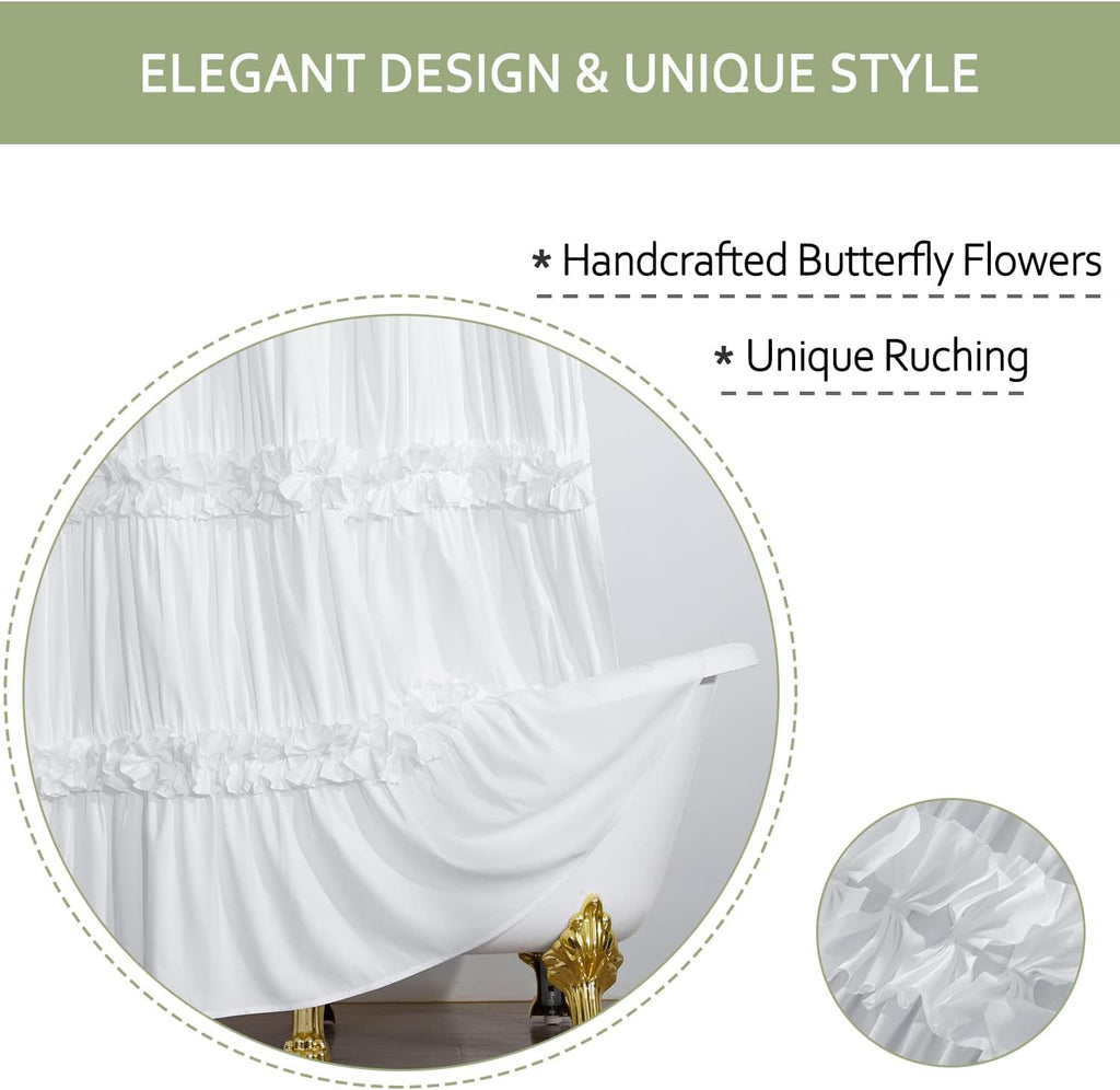 Homechoice Decor Victorian White Ruffle Shower Curtain with 12 Buttonholes