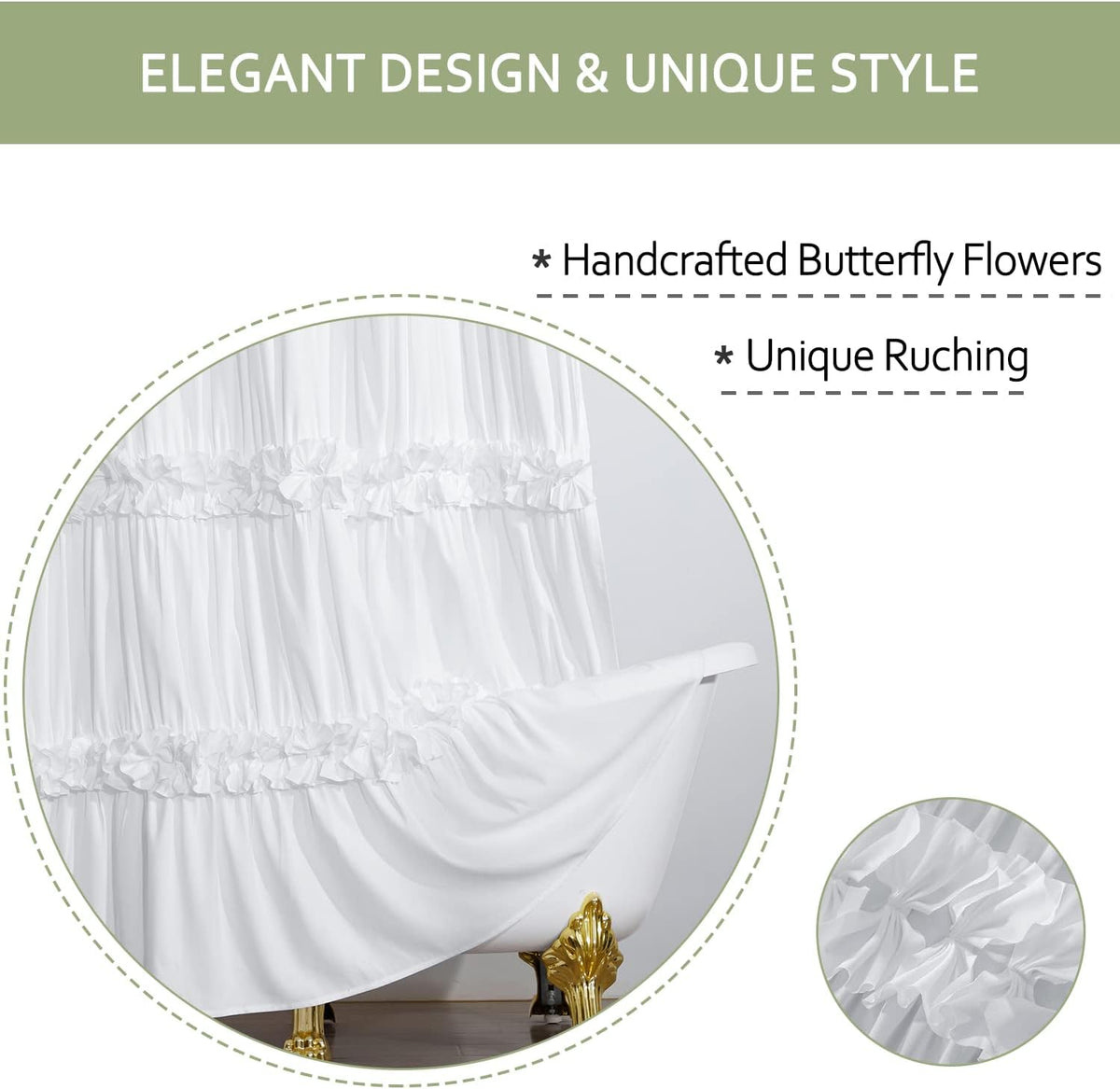 Homechoice Decor Victorian White Ruffle Shower Curtain with 12 Buttonholes