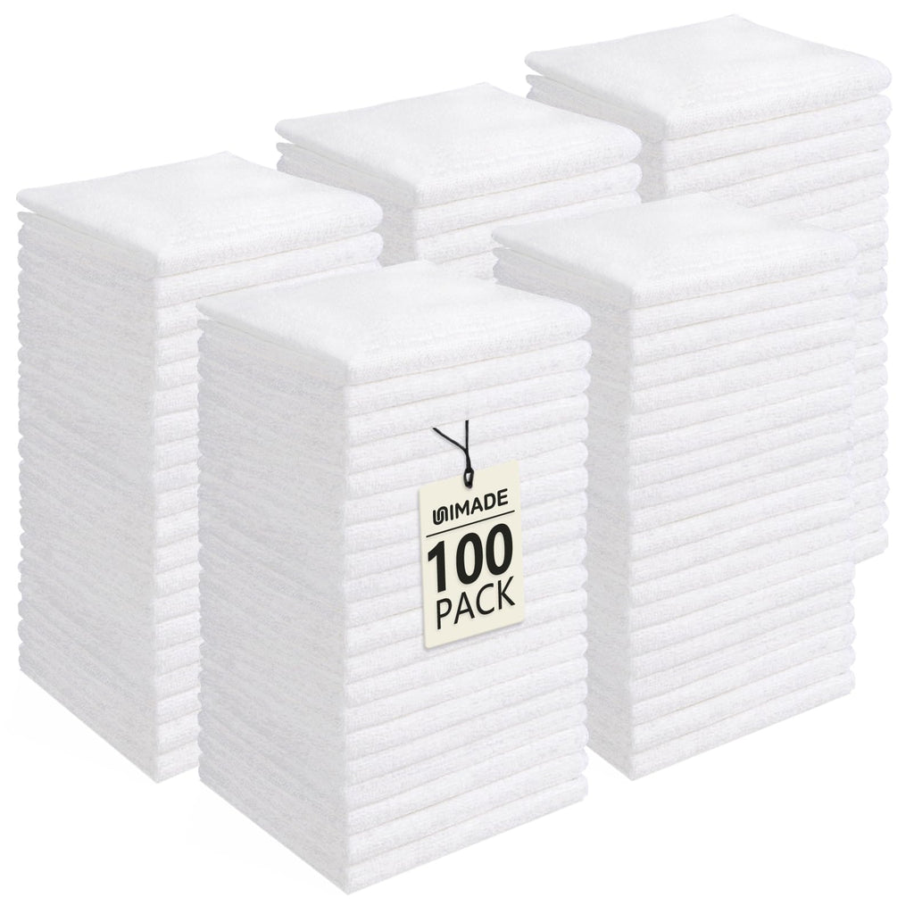 UNIMADE Washcloths Bulk 100 Pack Face Towels (12" x 12"), Highly Soft Wash Cloths and Hand Towels, Fast Drying Multi-Purpose Microfiber Cleansing Cloths for Bathroom, Hotel, Spa, and Salon-Multicolor