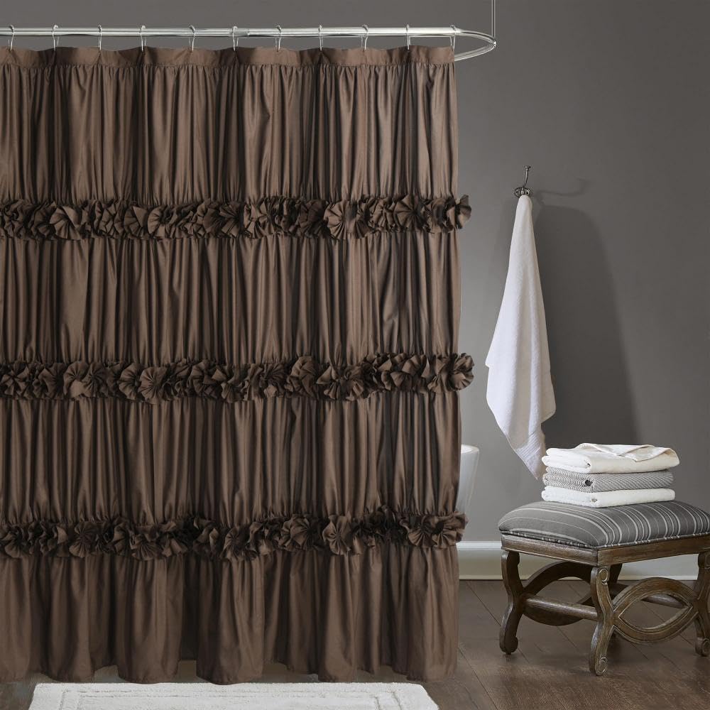 Homechoice Decor Victorian White Ruffle Shower Curtain with 12 Buttonholes