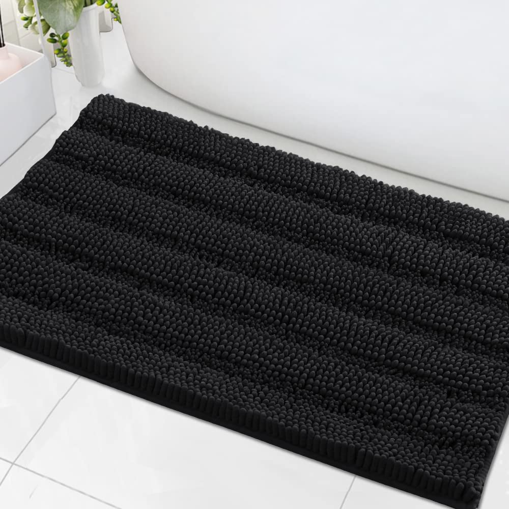 H.VERSAILTEX Sage Bathroom Rugs, Bath Mat Set of 2 Extra Thick Chenille Striped Pattern Shaggy Bath Rugs for Bath Room, Non Skid Bath Mats for Bathroom Floor (32 x 20 Plus 24 x 17 - Inches)