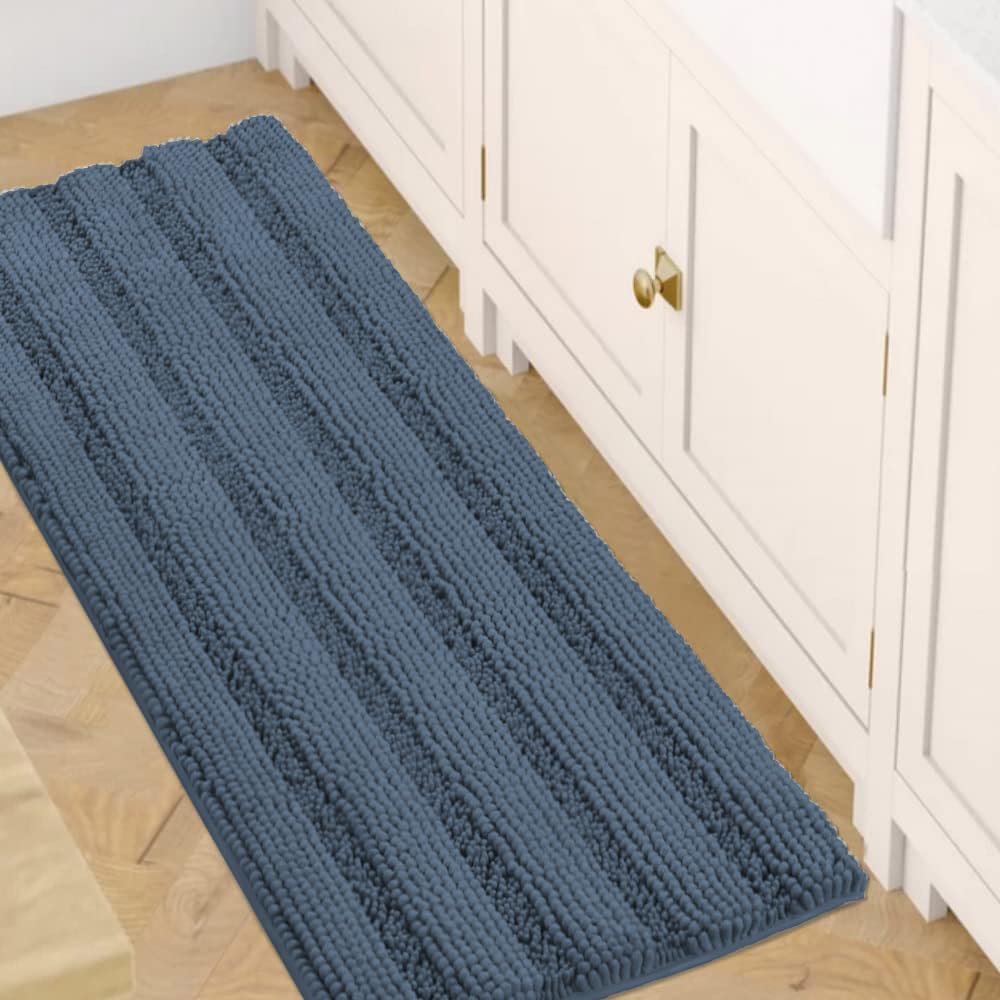 H.VERSAILTEX Sage Bathroom Rugs, Bath Mat Set of 2 Extra Thick Chenille Striped Pattern Shaggy Bath Rugs for Bath Room, Non Skid Bath Mats for Bathroom Floor (32 x 20 Plus 24 x 17 - Inches)