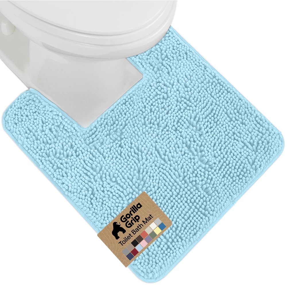 GORILLA GRIP Bath Rug Mat for Bathroom, Absorbent Chenille, 24x17 Blue