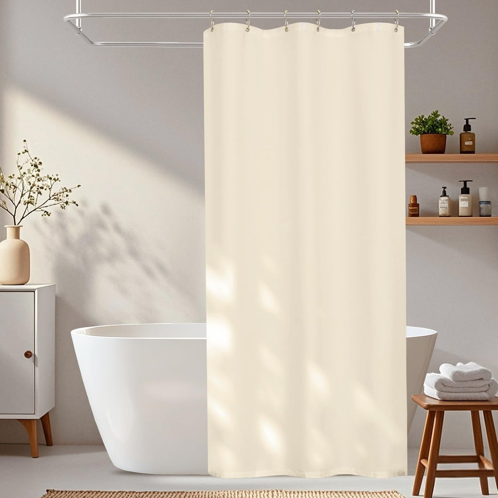 Seenus Baby Pink Ruffle Shower Curtain with Waterproof TPU Backed, Soft Microfiber Lovely French Ruched Shower Curtain, 72 x 72 Inch Bathroom 2 in 1 Washable Fabric Shower Curtain with TPU Lining