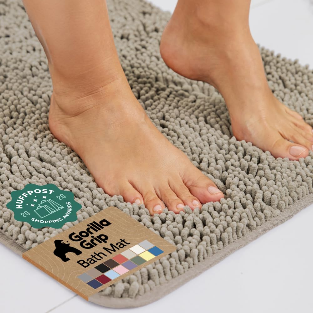 GORILLA GRIP Bath Rug Mat for Bathroom, Absorbent Chenille, 24x17 Blue