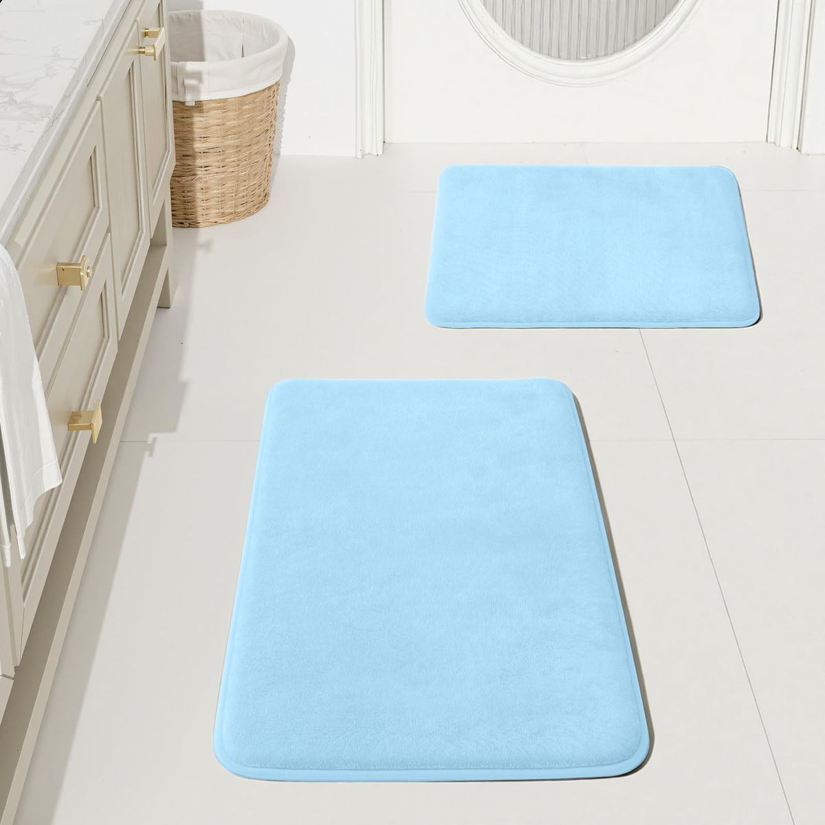 HUXMEYSON Bathroom Rugs Sets 2 Piece, Non-Slip & Quick Dry Bath Mat Set, Ultra Soft Velvet Bath Rugs for Bathroom, Toilet and Shower Floor, Navy