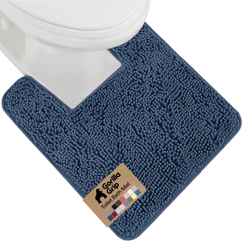 GORILLA GRIP Bath Rug Mat for Bathroom, Absorbent Chenille, 24x17 Blue