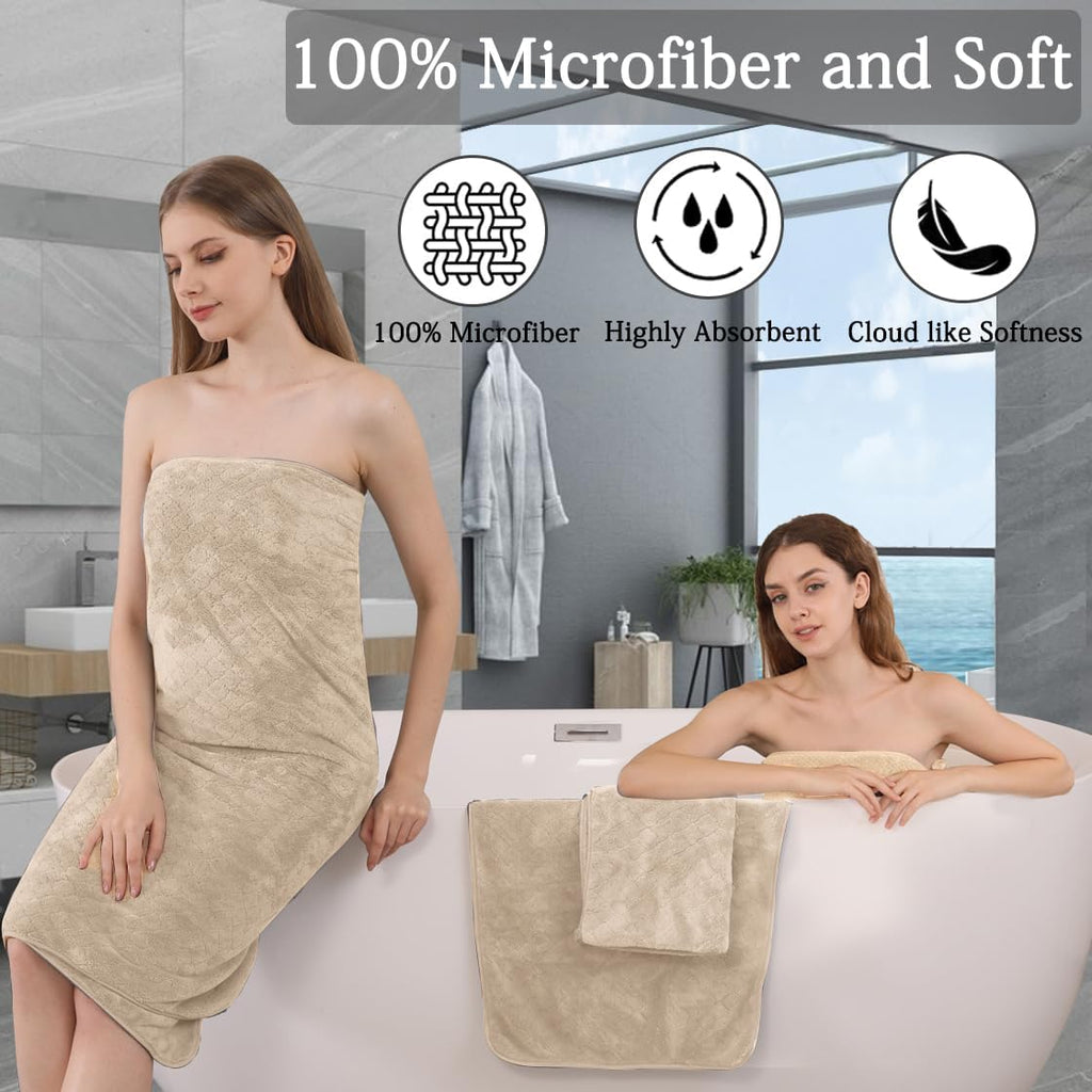 Hailea Luxury Bath Towels Set - 12 Piece (4 Large Bath Towels,4 Hand Towels,4 Washcloths), 100% Microfiber,Extra Absorbent Super Soft & Quick Dry,Complete Family Pack for Bathroom Gym Pool,Camel