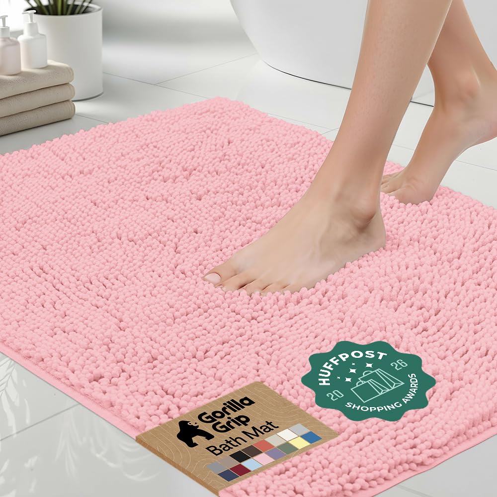 GORILLA GRIP Bath Rug Mat for Bathroom, Absorbent Chenille 24x17 Sage Green
