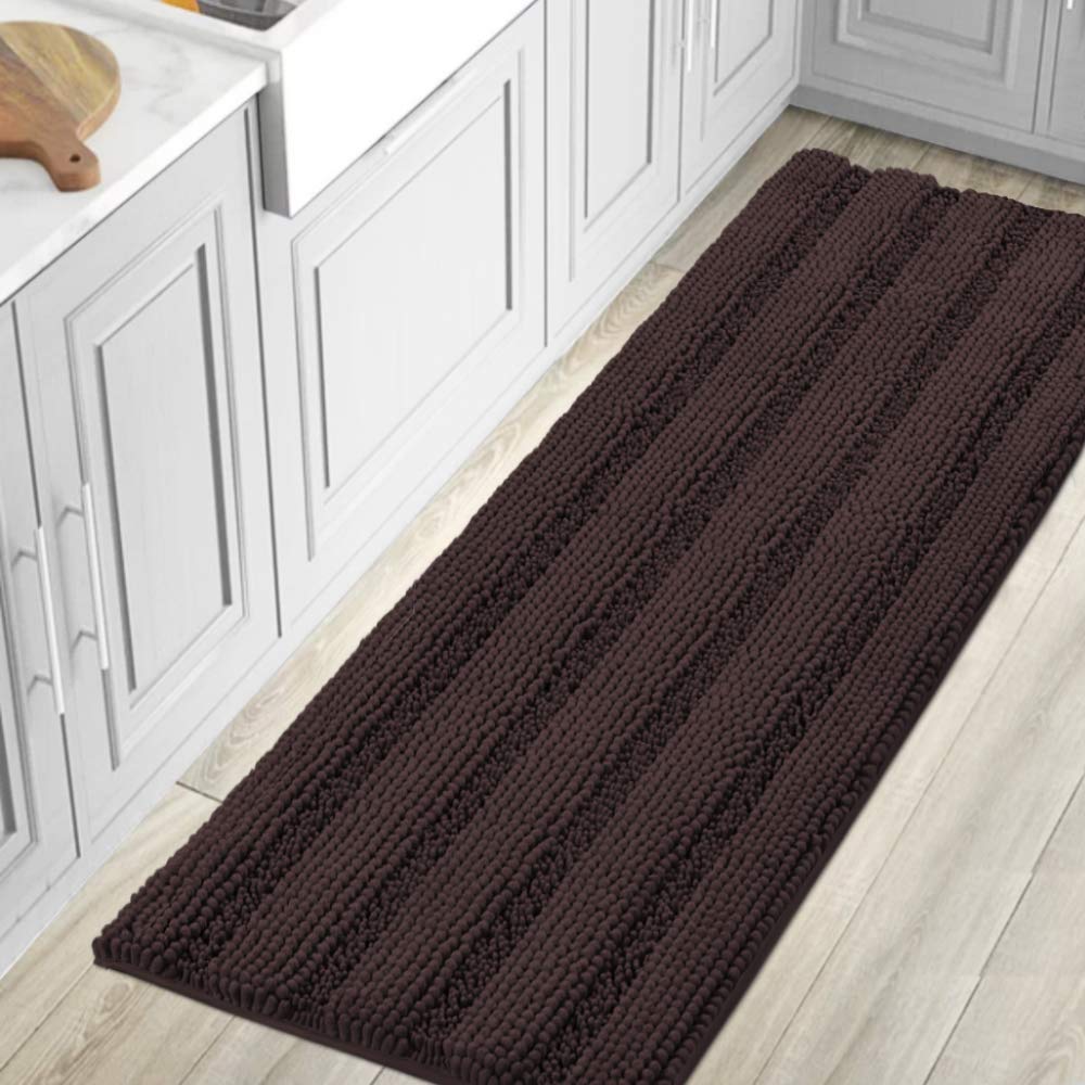 H.VERSAILTEX Sage Bathroom Rugs, Bath Mat Set of 2 Extra Thick Chenille Striped Pattern Shaggy Bath Rugs for Bath Room, Non Skid Bath Mats for Bathroom Floor (32 x 20 Plus 24 x 17 - Inches)