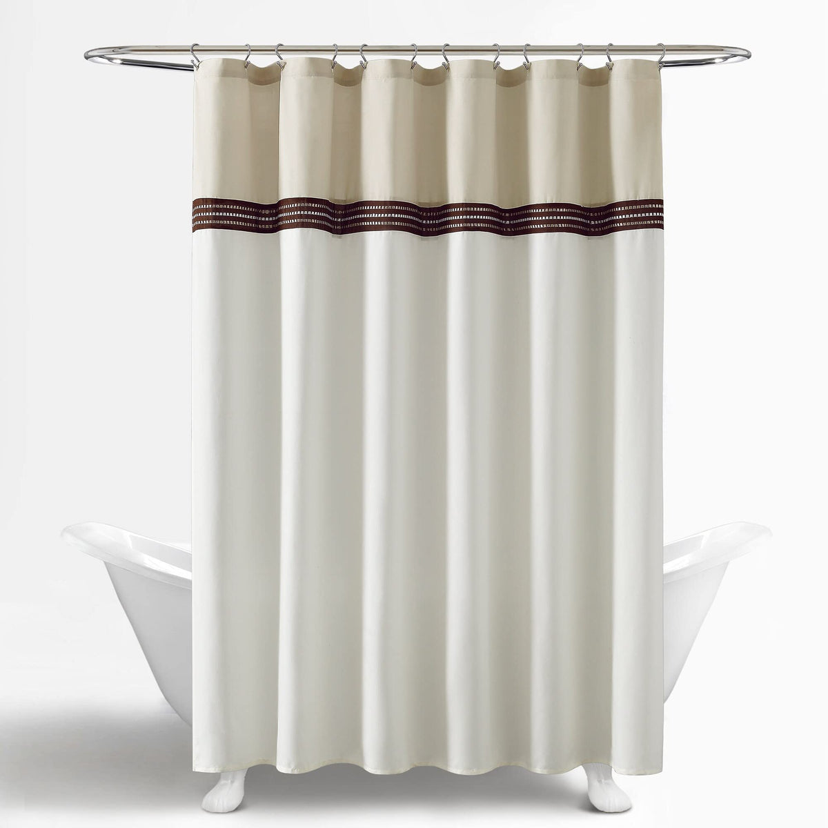 Lush Decor Terra Shower Curtain Single 72" W x 72" L Beige & Ivory - Fabric Shower Curtains for Bathroom - Neutral Bathroom Curtain - Modern Glam Décor
