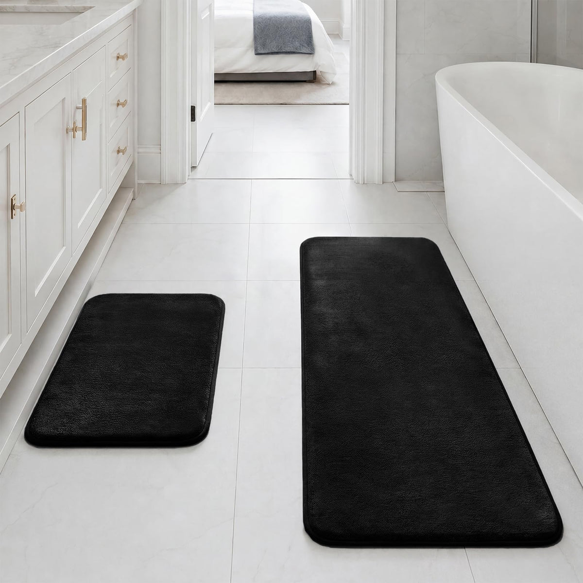 HUXMEYSON Bathroom Rugs Sets 2 Piece, Non-Slip & Quick Dry Bath Mat Set, Ultra Soft Velvet Bath Rugs for Bathroom, Toilet and Shower Floor, Navy