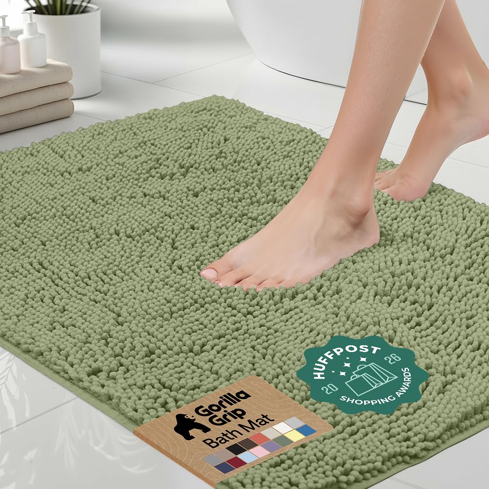 GORILLA GRIP Bath Rug Mat for Bathroom, Absorbent Chenille, 24x17 Blue