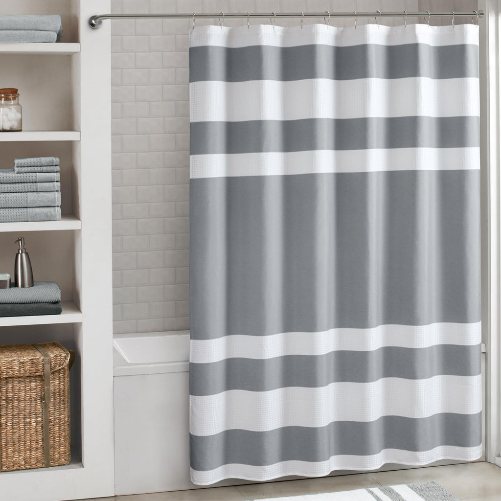 Madison Park Spa Waffle Shower Curtain for Bathroom, 72 x 72, Sage Green