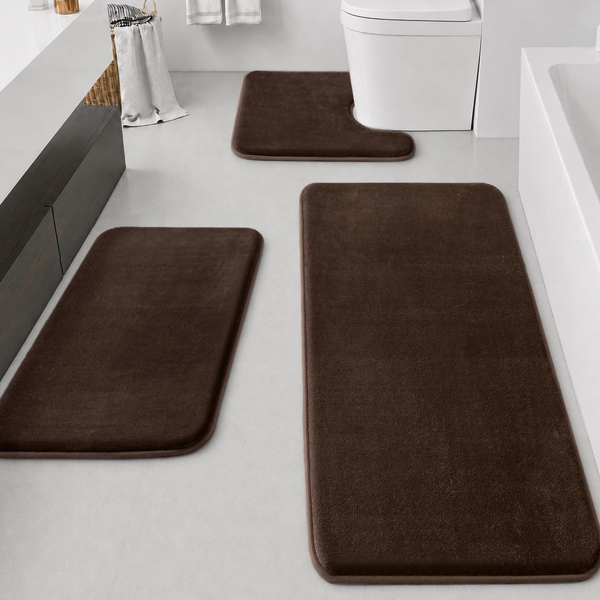 HUXMEYSON Bathroom Rugs Sets 2 Piece, Non-Slip & Quick Dry Bath Mat Set, Ultra Soft Velvet Bath Rugs for Bathroom, Toilet and Shower Floor, Navy