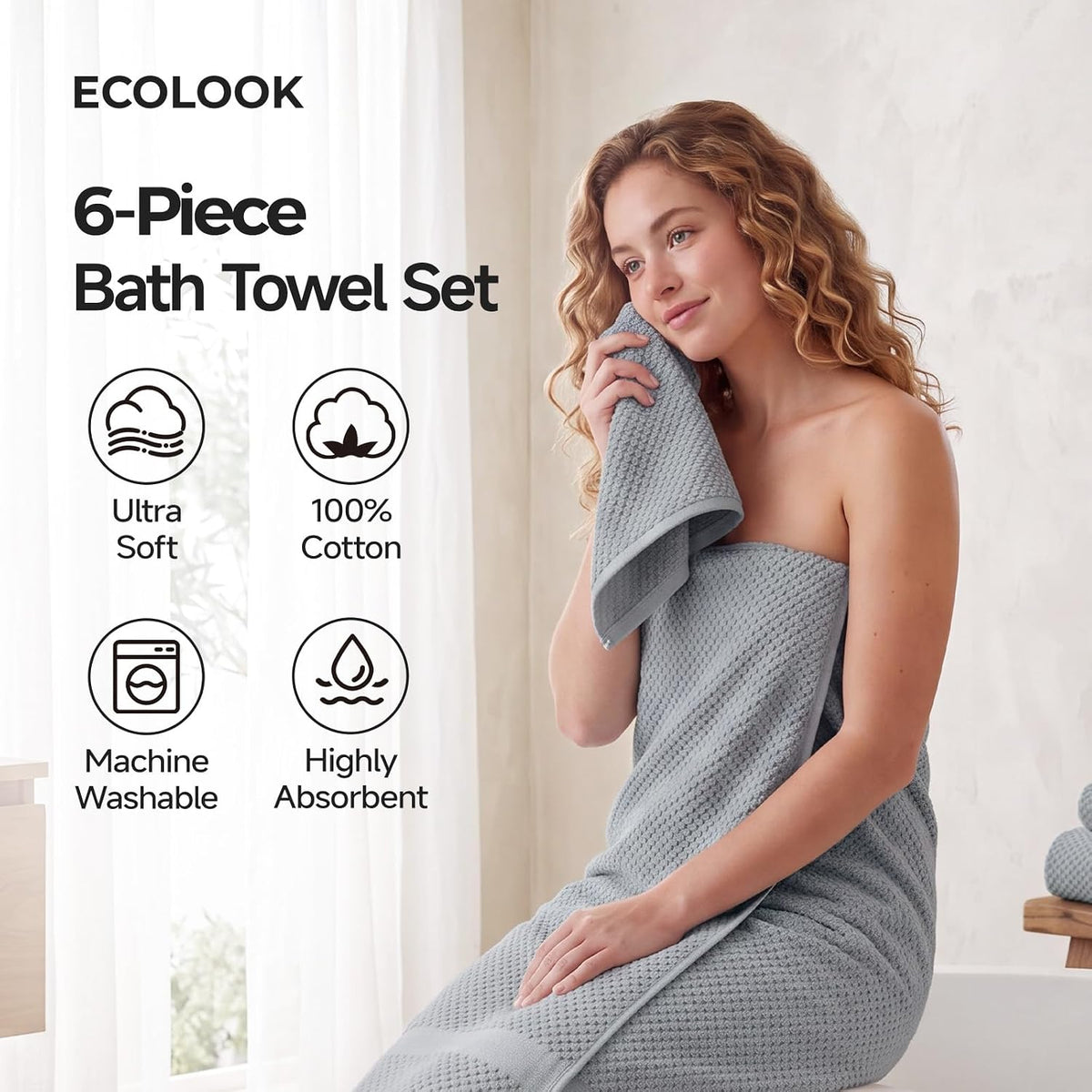 ecolook 6-Piece Towel Set, 100% Cotton