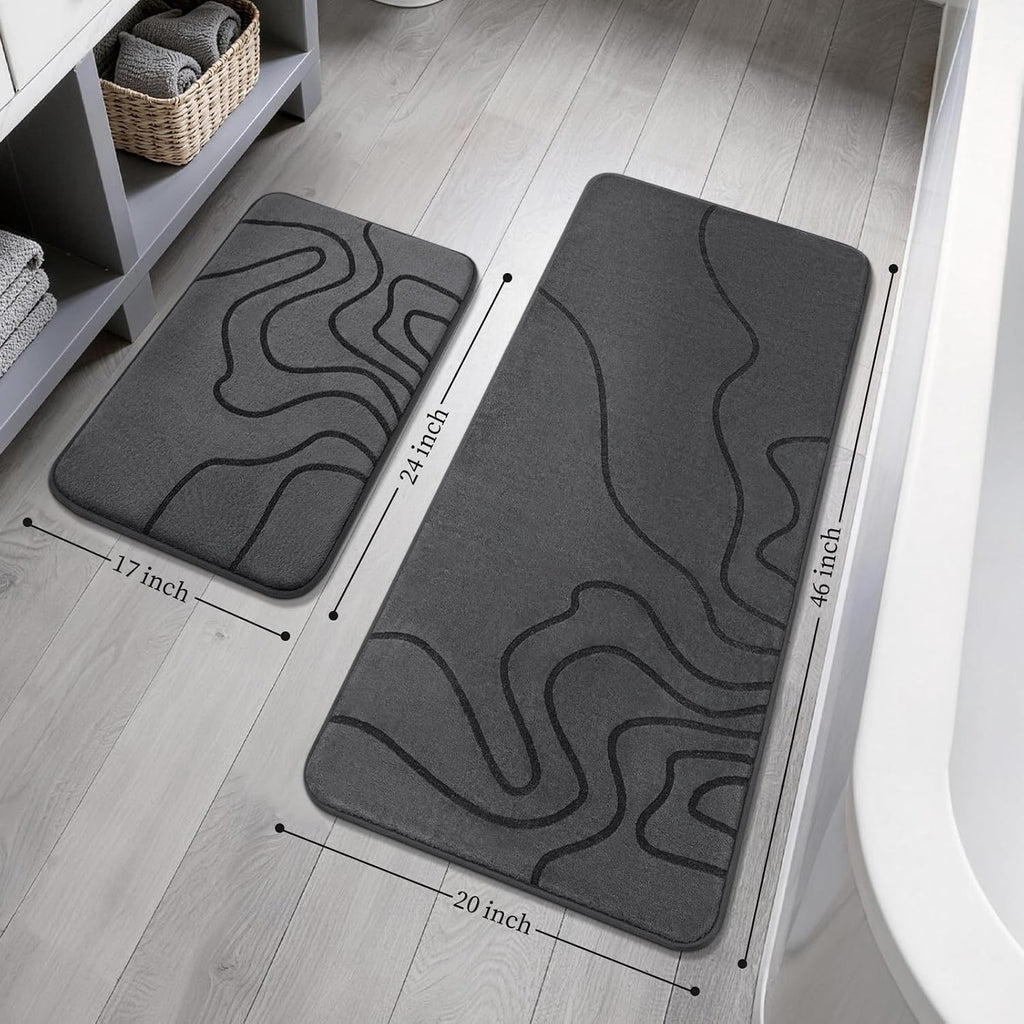 YIHOUSE Memory Foam Bathroom Rugs Sets 2 Piece, 17"x24"+20"x46", Dark Grey