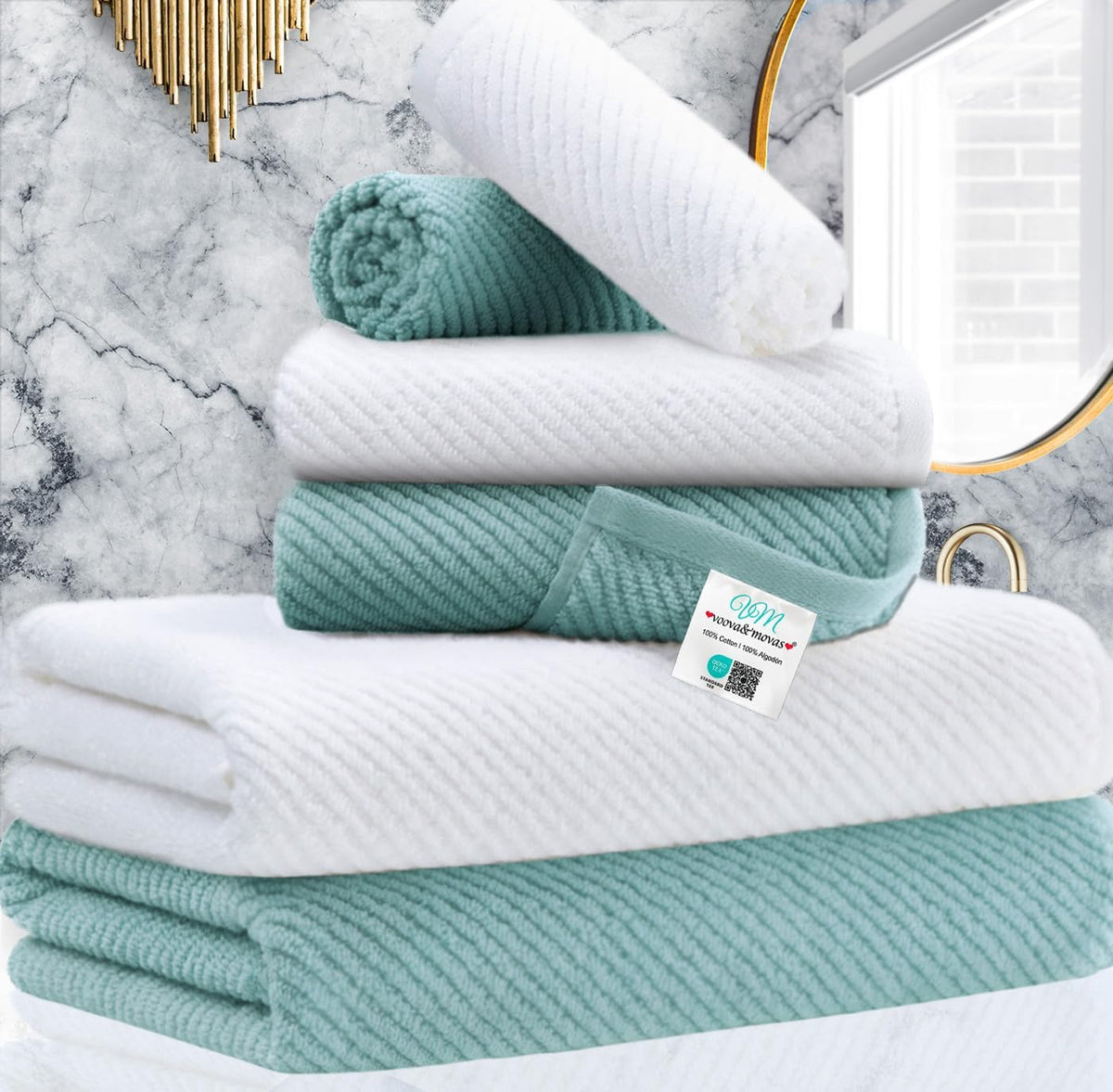 VOOVA & MOVAS Hand Towels for Barthroom, 18x28 in, Soft, Deep Turquoise