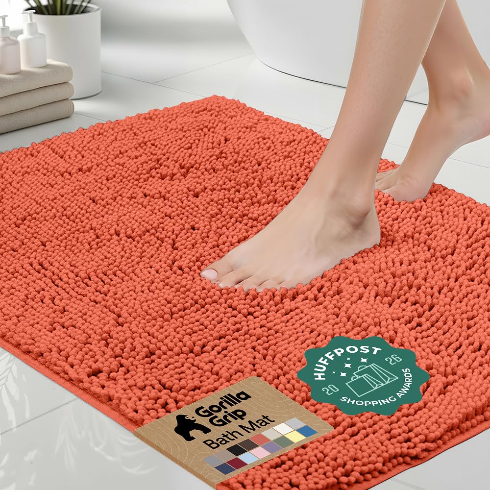 GORILLA GRIP Bath Rug Mat for Bathroom, Absorbent Chenille, 24x17 Blue