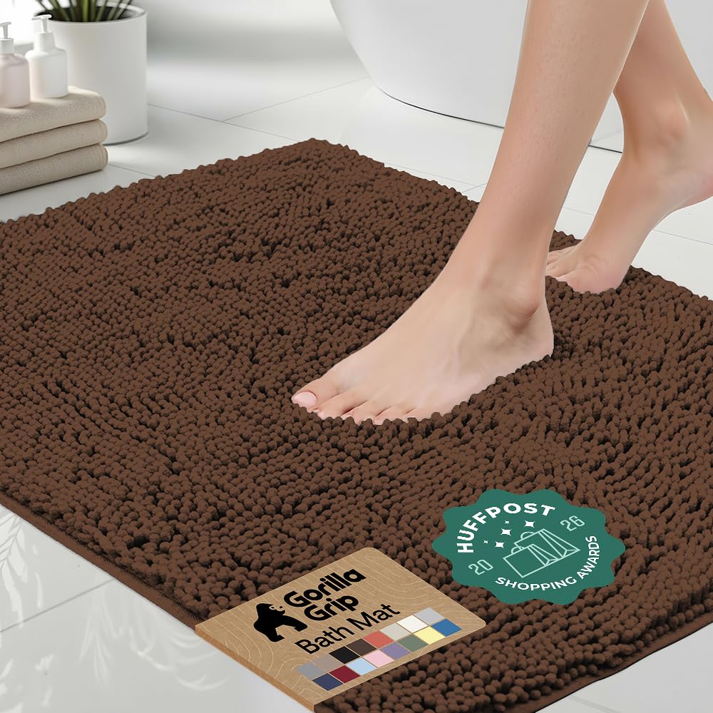 GORILLA GRIP Bath Rug Mat for Bathroom, Absorbent Chenille 24x17 Sage Green