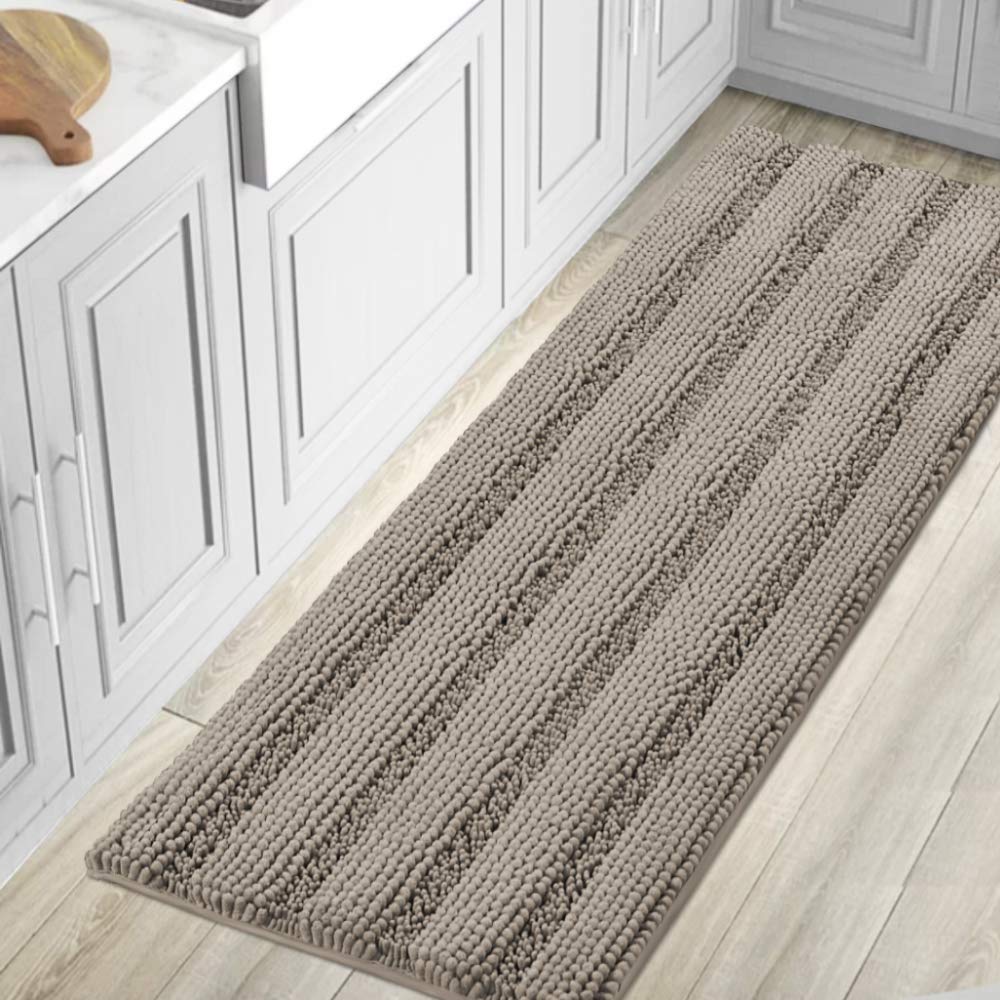 H.VERSAILTEX Sage Bathroom Rugs, Bath Mat Set of 2 Extra Thick Chenille Striped Pattern Shaggy Bath Rugs for Bath Room, Non Skid Bath Mats for Bathroom Floor (32 x 20 Plus 24 x 17 - Inches)