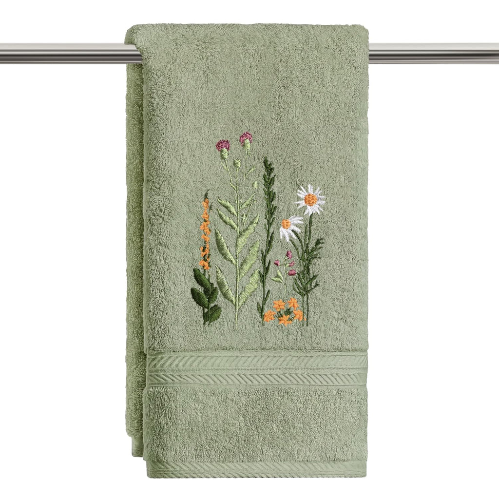 Artoid Mode 2 Pcs Beige Wildflower Floral Embroidered Hand Towels for Bathroom, 100% Cotton Soft Absorbent Farmhouse Decor Towels, 13.7 x 29.5 Inch