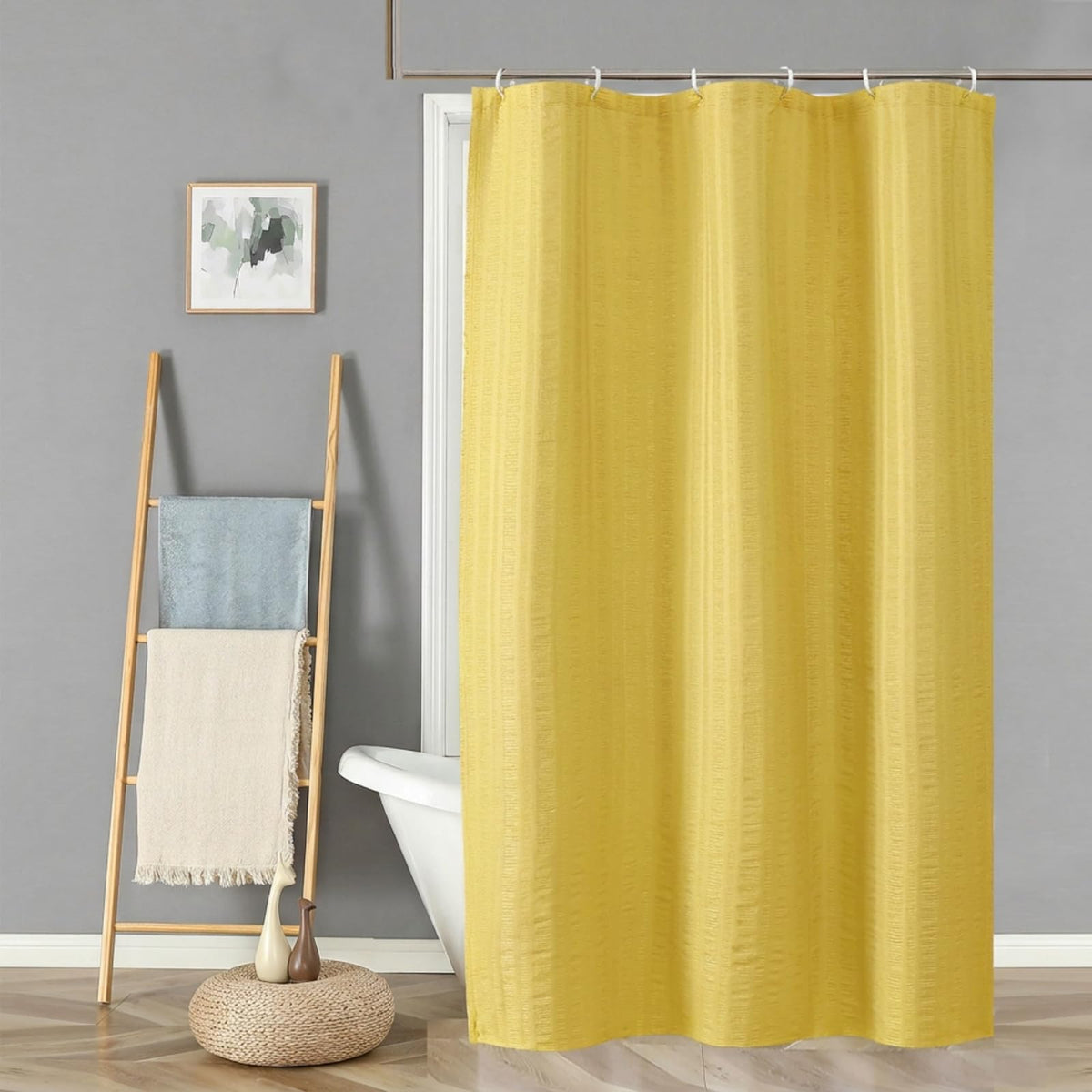 Aiyufeng Moga Navy Blue Fabric Shower Curtains for Bathroom - Blue Hotel Spa Polyester Cloth Bath Curtain with 12 Holes, 72x72, Machine Washable, Navy Blue
