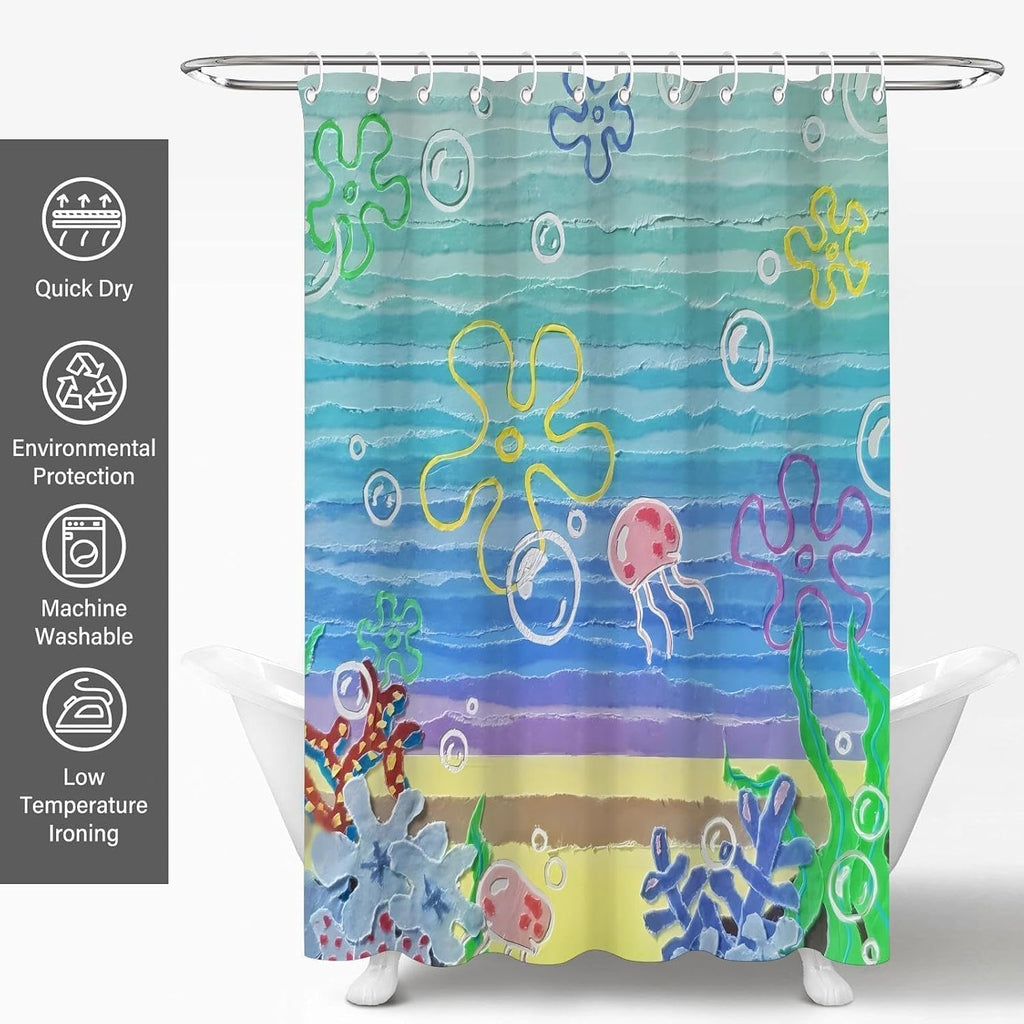 Cute Beach Ocean Anime Under Sea Jellyfish Shower Curtain 72x72 Inches
