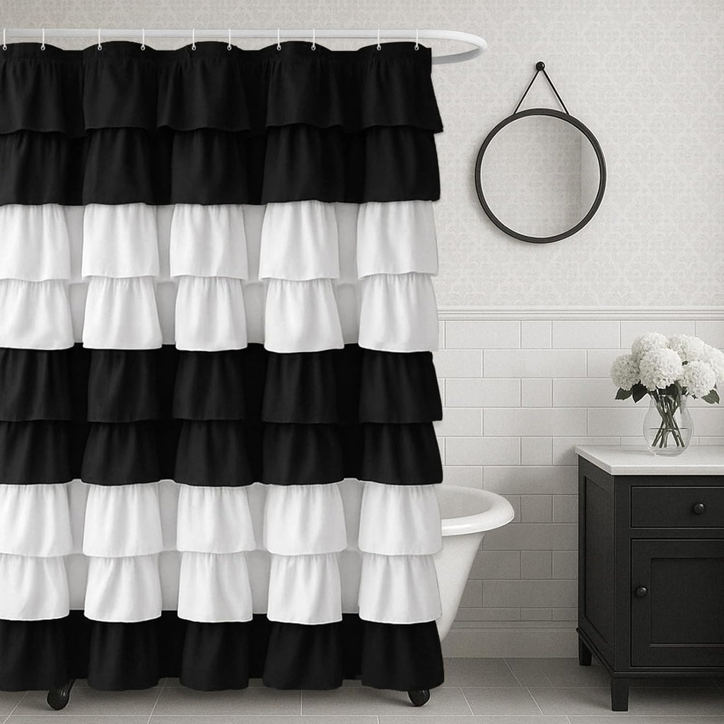 Seasonwood Beige Ruffle Shower Curtain Neutral Shower Curtain 72 x 72
