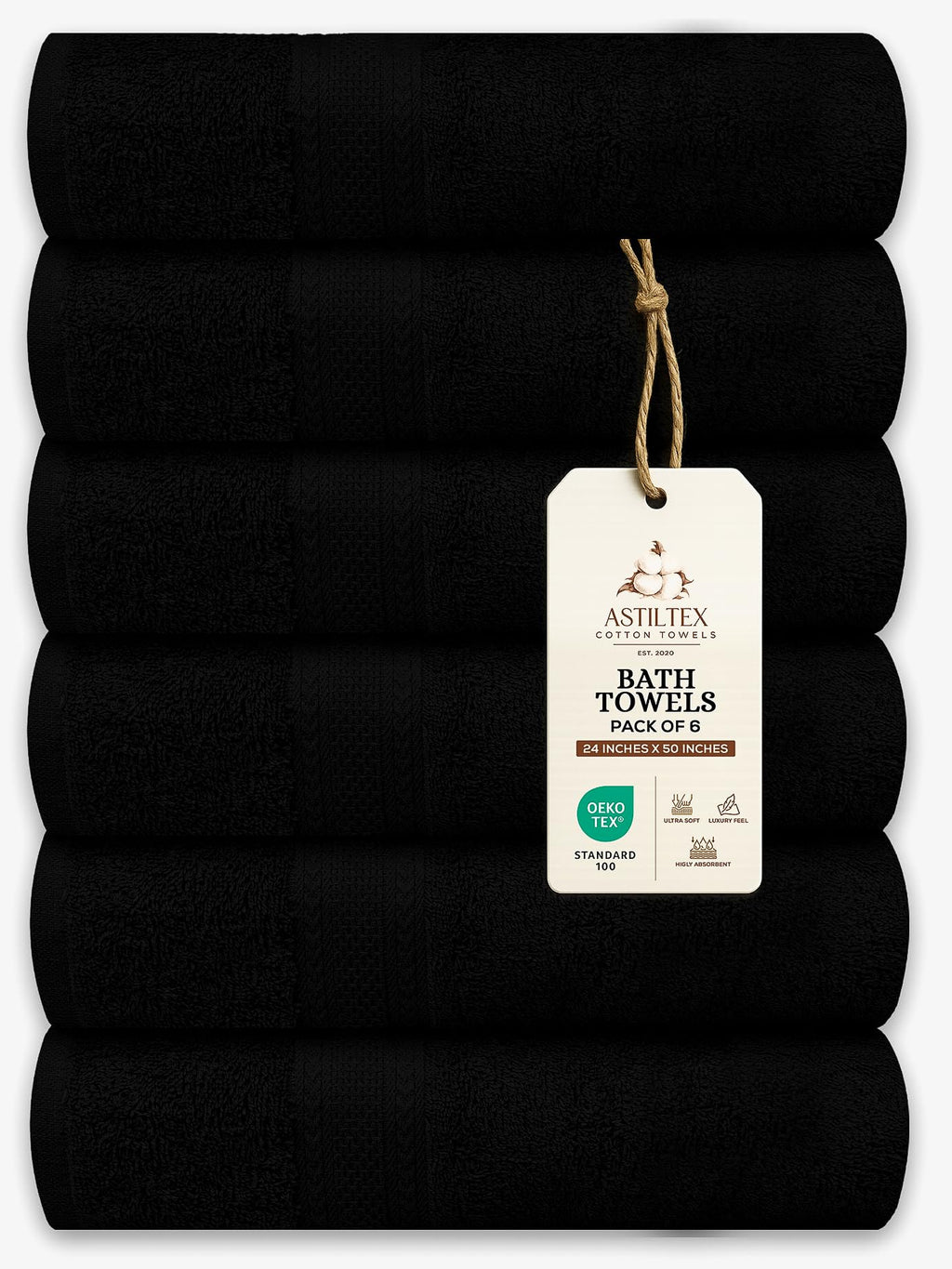 Bath Towels Pack of 6 – 24" x 48" – 100% Cotton Terry, Soft, Quick-Dry & Highly Absorbent – Navy Blue Towels for Bathroom, Spa, Gym, Hotel, Pool & Everyday Use