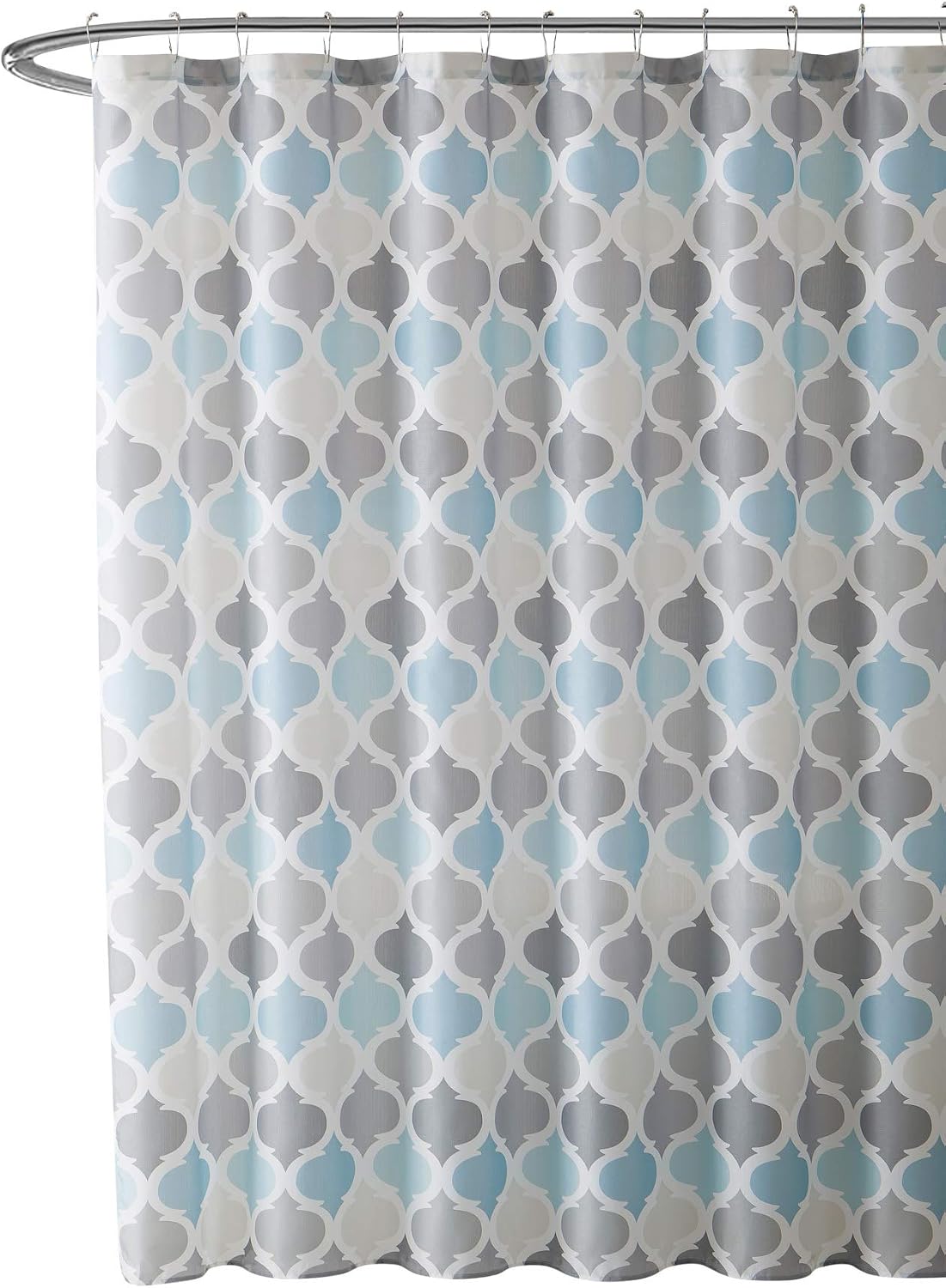 Blue Fabric Shower Curtain Modern Geometrical Blue Gray for Bathroom 72x72