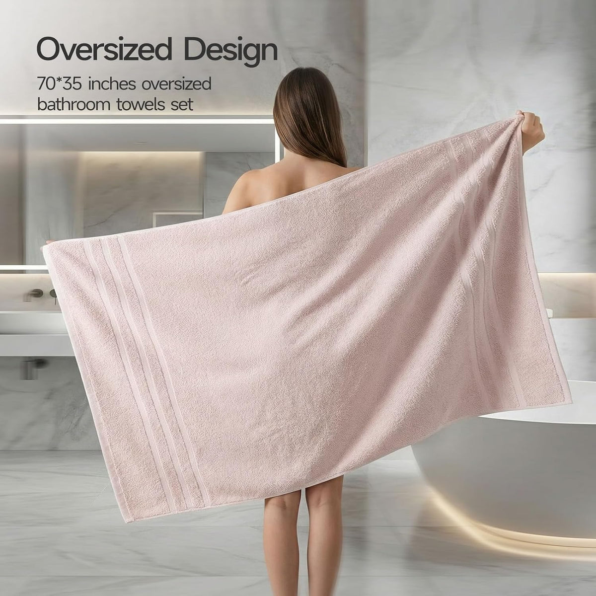 REDKISS Pink Extra Large Bath Sheets Towels - 700 GSM Cotton Bath Sheet, 35 x 70 Inches Jumbo Bathroom Towel Super Soft, Highly Absorbent, Hotel Quality, for Bathroom, Gym, 2 Piece