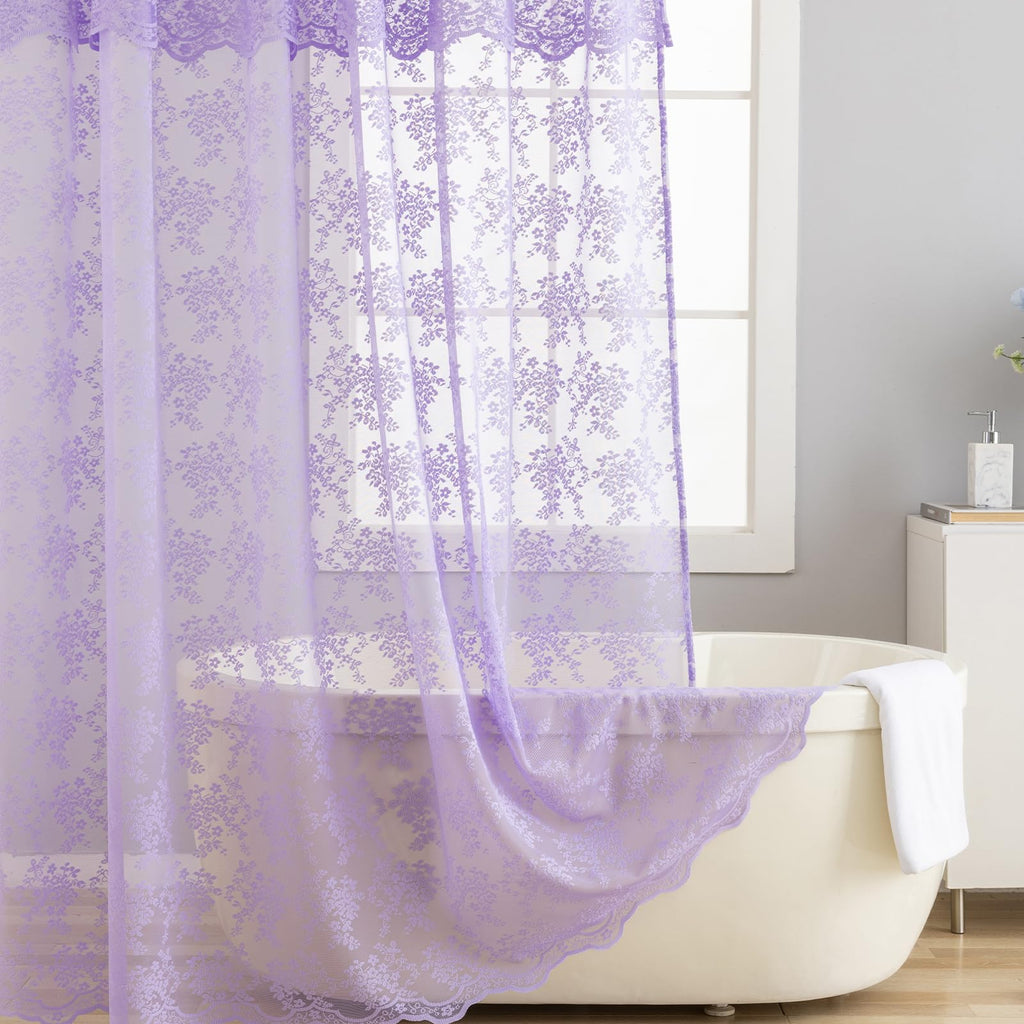 TUDECO White Lace Shower Curtain with Attached Valance 72 x 72 Inch