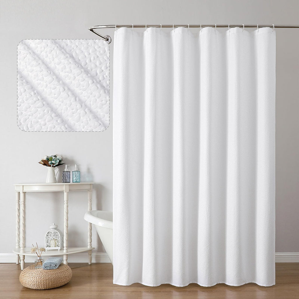 OWENIE White Shower Curtain for Bathroom 84 Inches Extra Long, Elegant 3D Embossed Textured Cloth Waffle Shower Curtain, Modern Luxury Hotel Style, Water Repellent, Machine Washable, 72X84, White