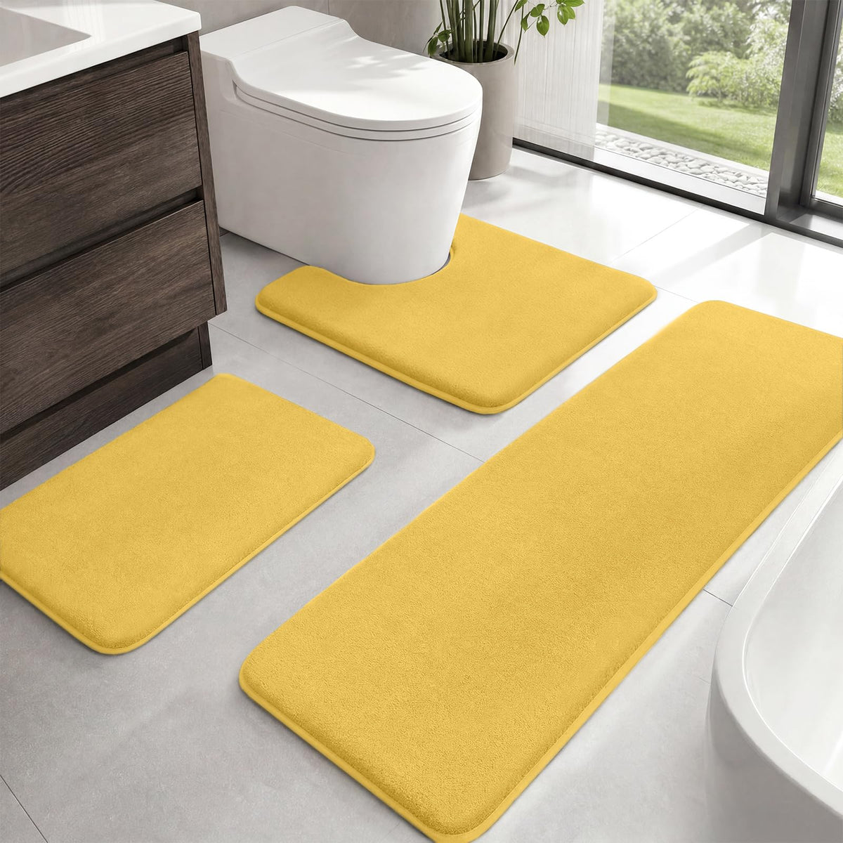 HUXMEYSON Bathroom Rugs Sets 2 Piece, Non-Slip & Quick Dry Bath Mat Set, Ultra Soft Velvet Bath Rugs for Bathroom, Toilet and Shower Floor, Navy