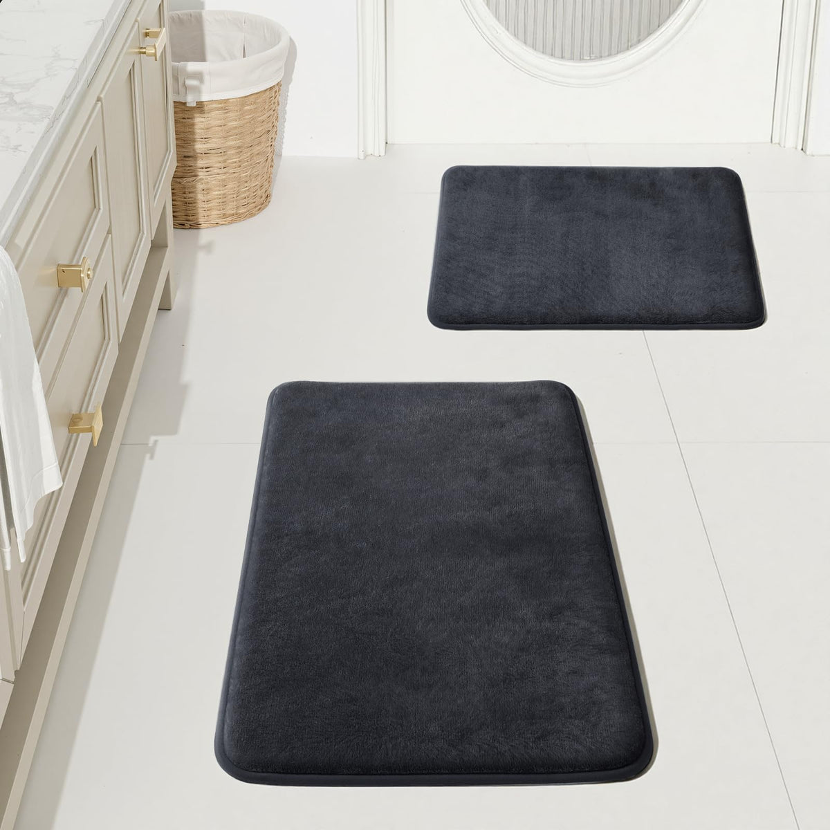 HUXMEYSON Bathroom Rugs Sets 2 Piece, Non-Slip & Quick Dry Bath Mat Set, Ultra Soft Velvet Bath Rugs for Bathroom, Toilet and Shower Floor, Navy
