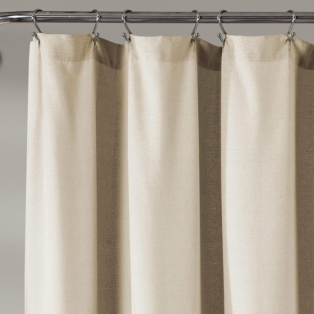 Lush Decor Linen Button Shower Curtain, 72" W x 72" L, Linen - Neural Shower Curtain Fabric - Bathroom Curtain - Farmhouse Bathroom Decor