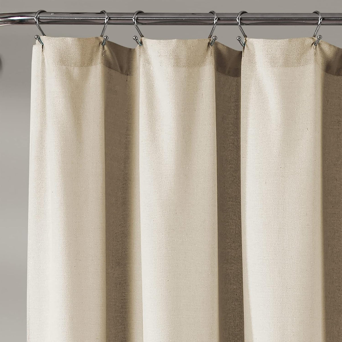Lush Decor Linen Button Shower Curtain, 72" W x 72" L, Linen - Neural Shower Curtain Fabric - Bathroom Curtain - Farmhouse Bathroom Decor