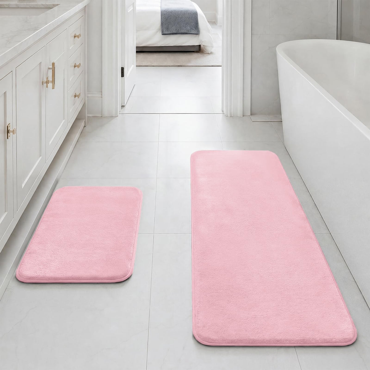 HUXMEYSON Bathroom Rugs Sets 2 Piece, Non-Slip & Quick Dry Bath Mat Set, Ultra Soft Velvet Bath Rugs for Bathroom, Toilet and Shower Floor, Navy