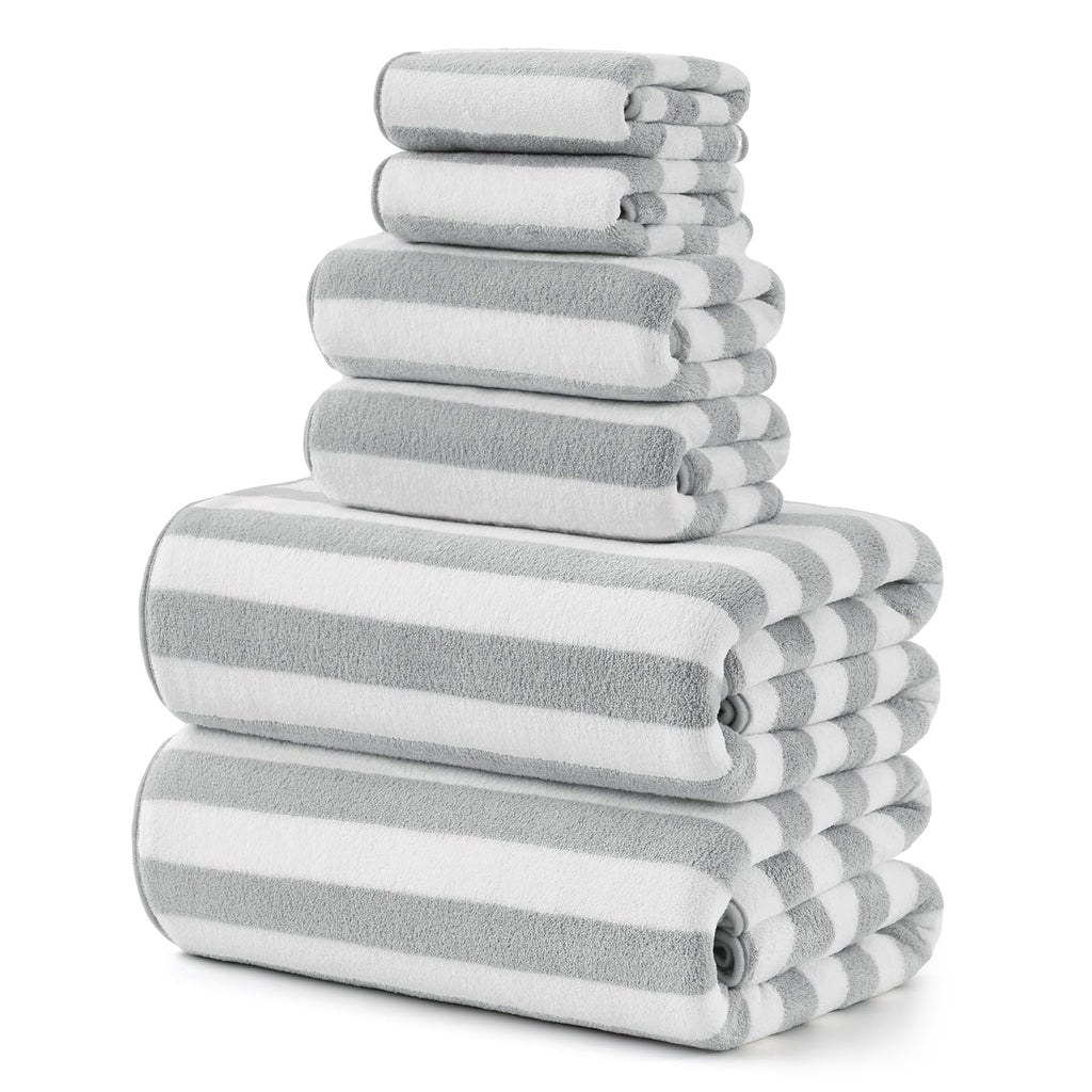 REDKISS 6-Piece Microfiber Bath Towel Set, Ultra Soft, Highly Absorbent & Quick Dry, 35x70 Inch Oversized, Gray Towels for Bathroom, Spa, Gym, 2 Bath 2 Hand 2 Washcloths