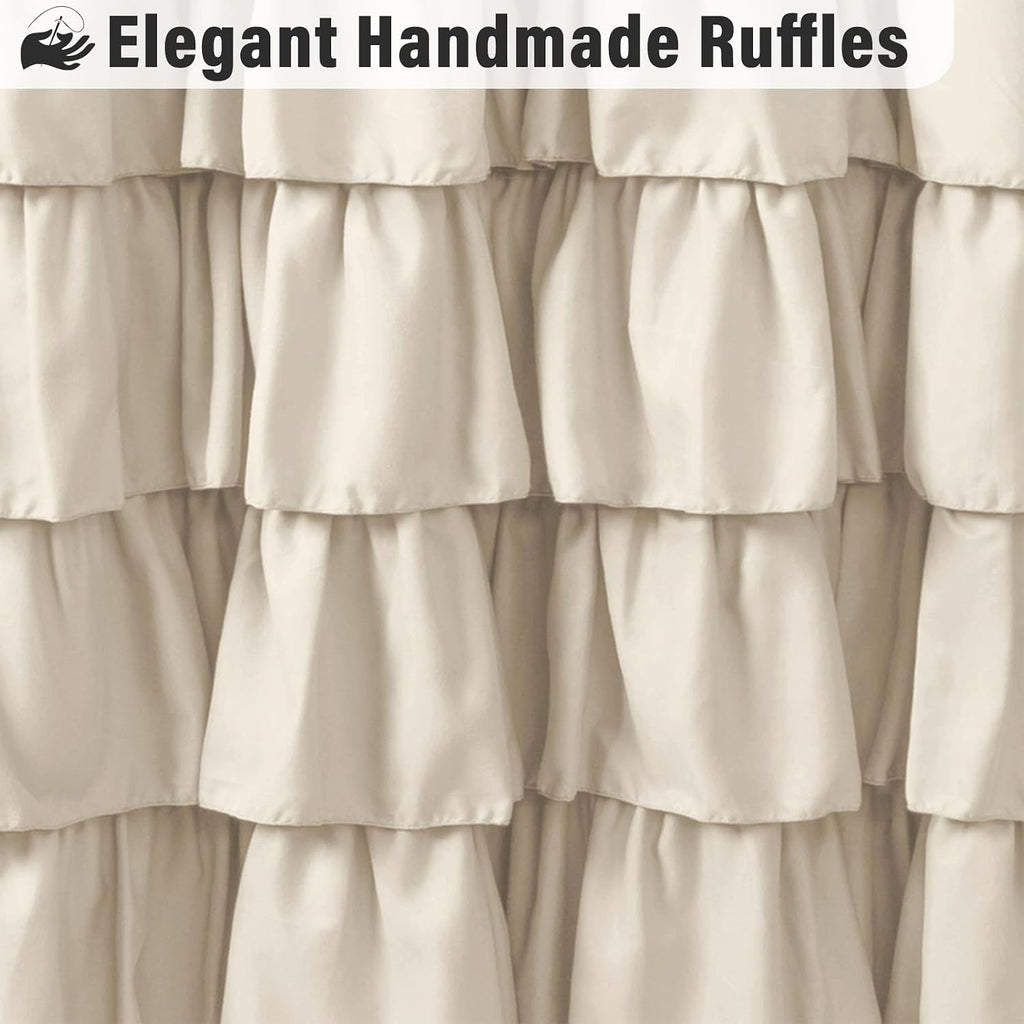 Seasonwood Beige Ruffle Shower Curtain Neutral Shower Curtain 72 x 72