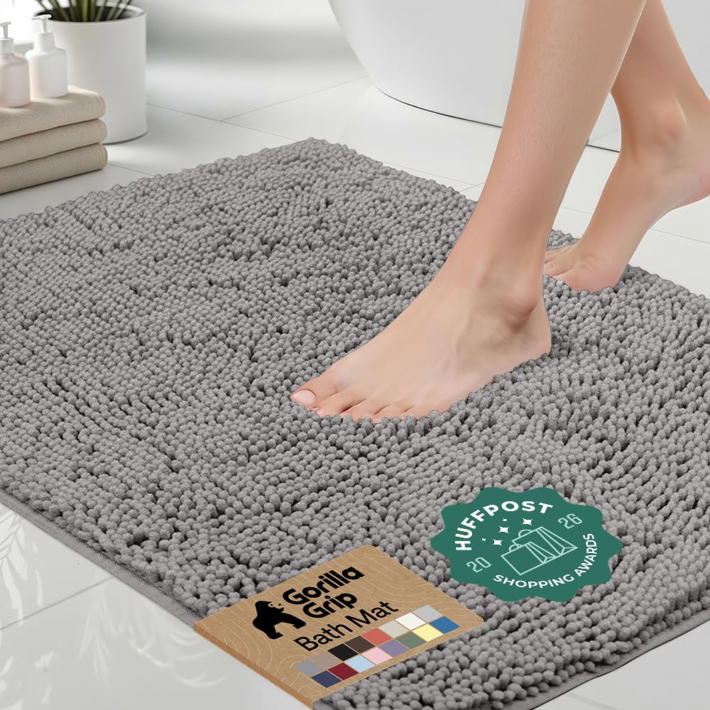 GORILLA GRIP Bath Rug Mat for Bathroom, Absorbent Chenille 24x17 Sage Green